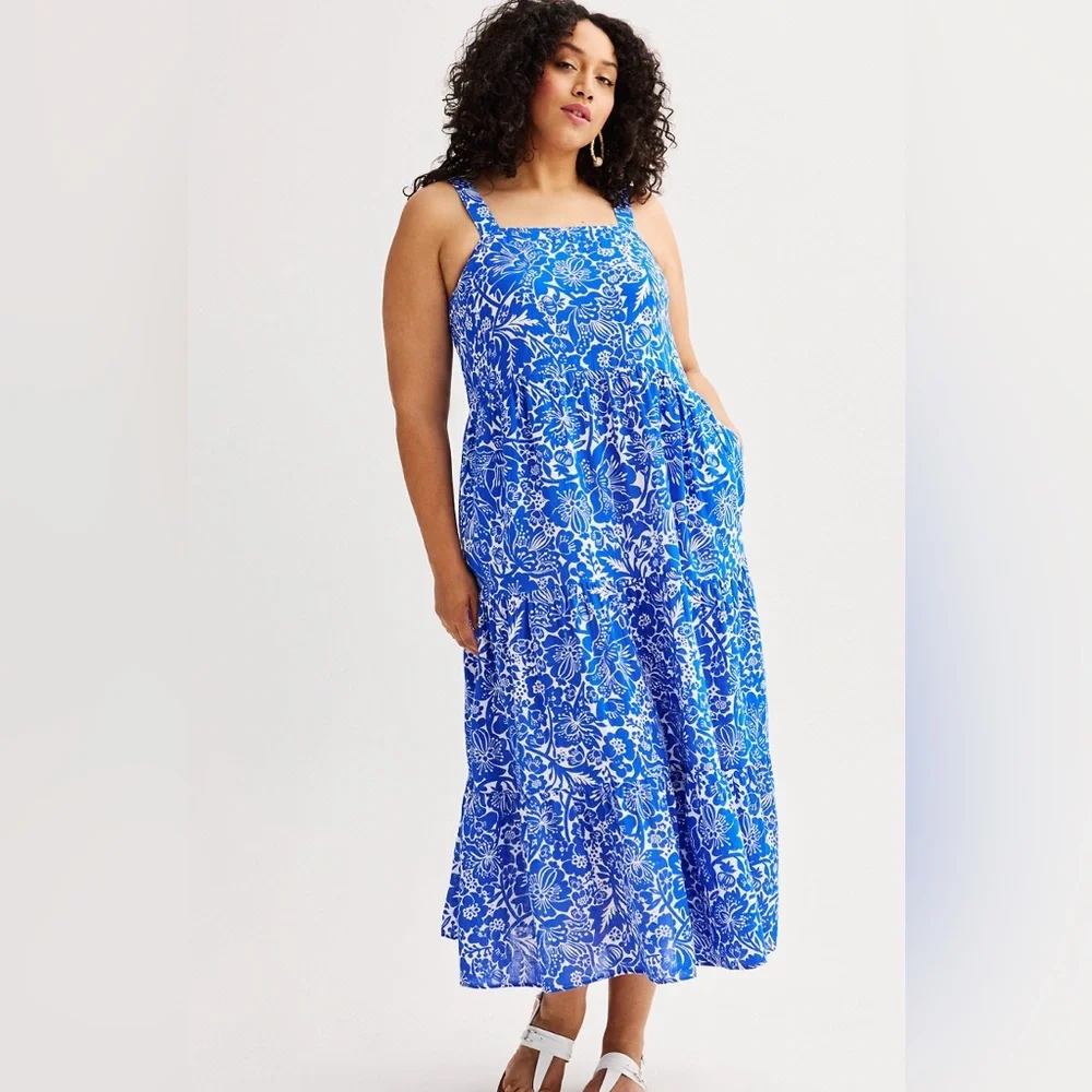 Sonoma Blue and white Floral gauze Maxi Dress